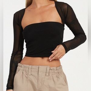 Motel Rocks Black Tube Top and Shrug Set